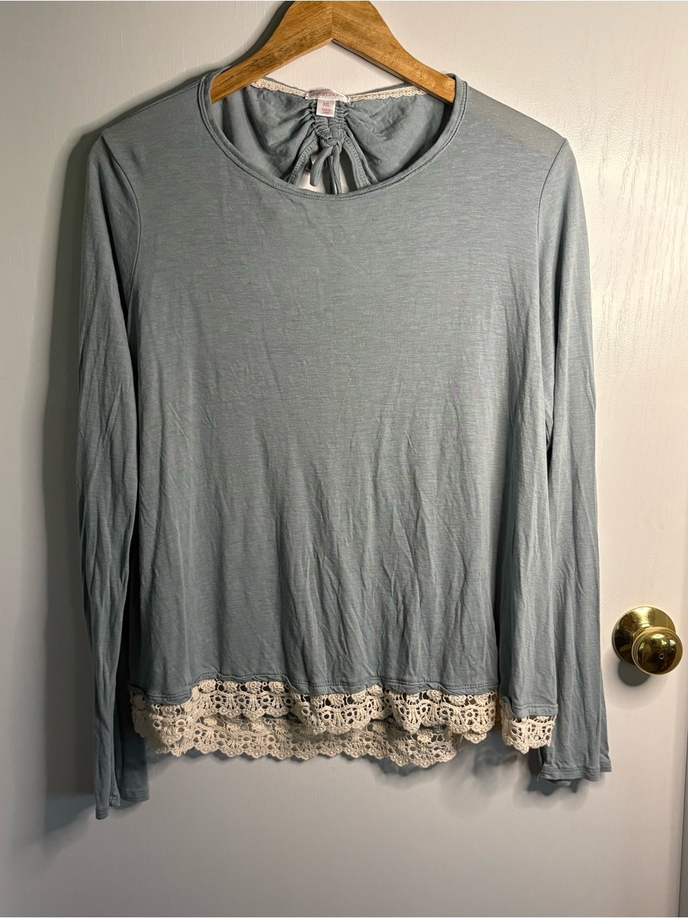Xhilaration Sz XXL Knit Long Sleeve Round Neck Lace Hem Pullover Top Cottagecore